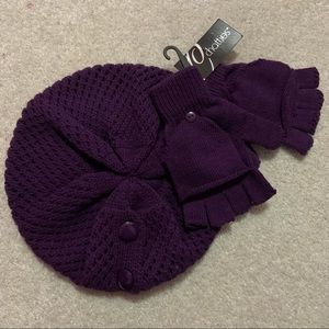 Purple Crochet Hat & Knit Mittens